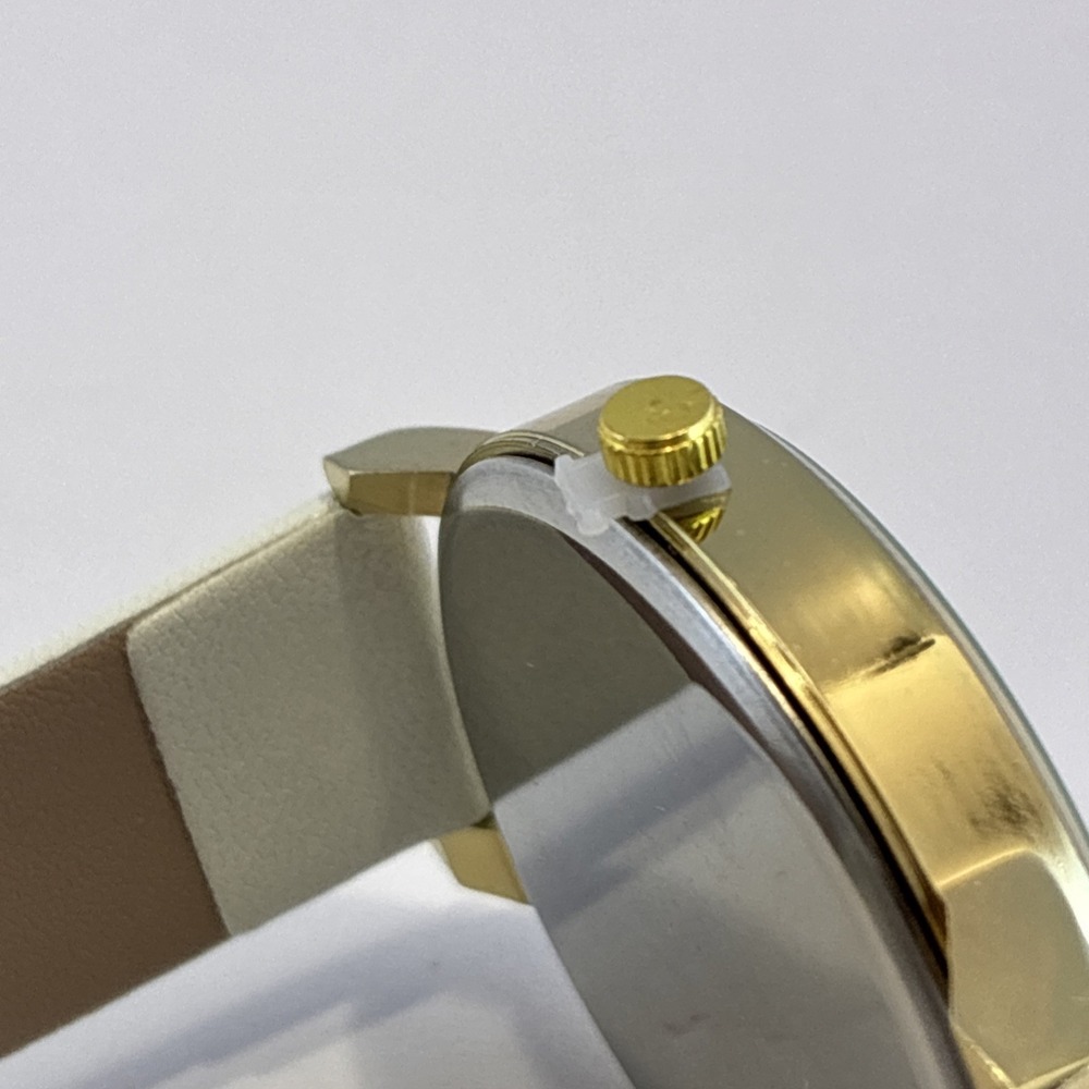 Gold Tone Butterfly Dial Watch White Faux Leather Band Easy Read Watch New Batt. - Picture 13 of 13
